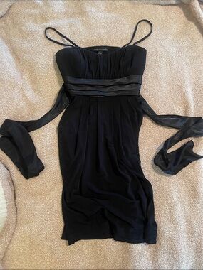 City Triangles Black Spaghetti-Strap Mini Dress with Satin Sash